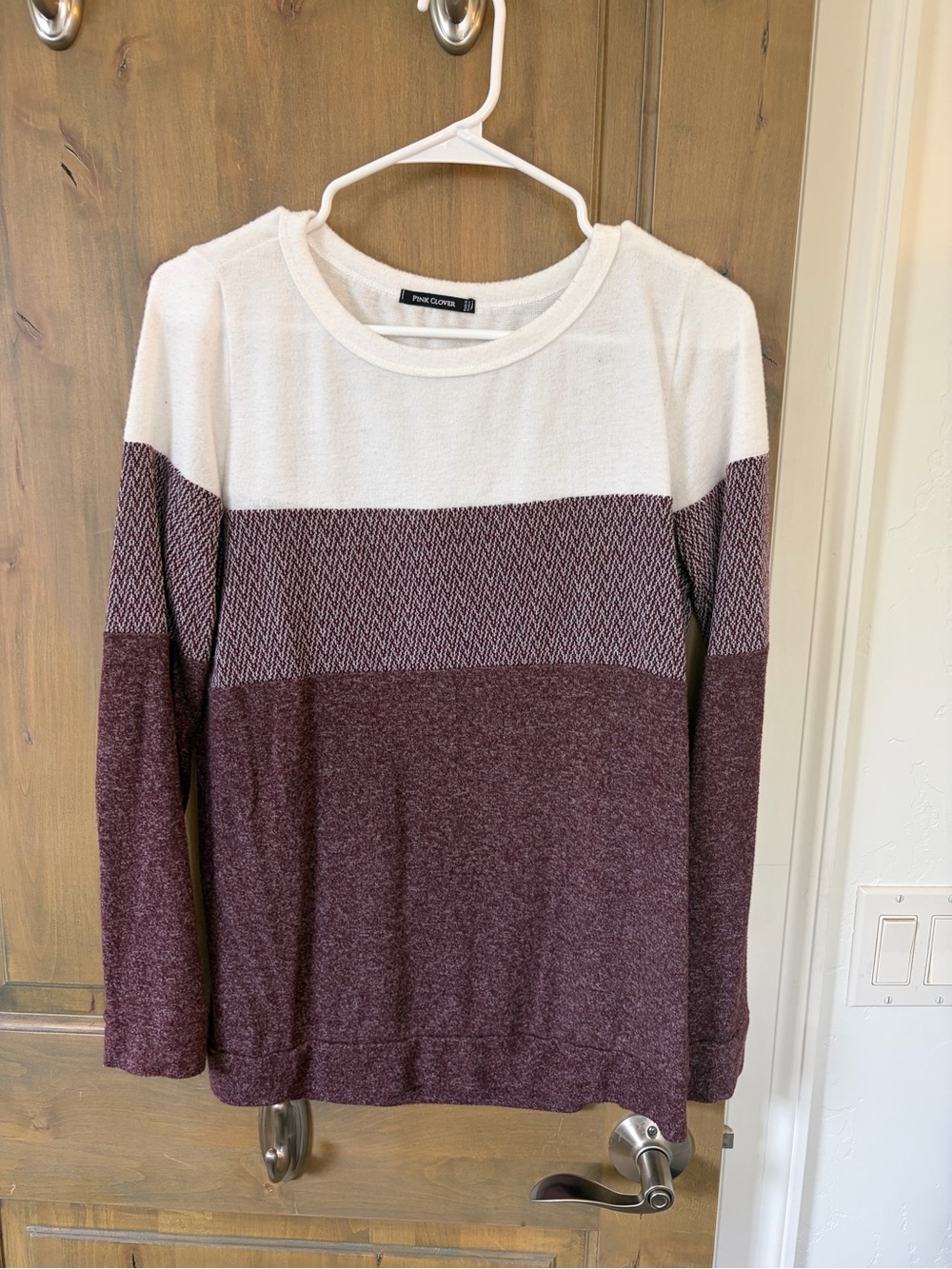 Pink Clover Maroon & Cream Colorblock Knit Pullover